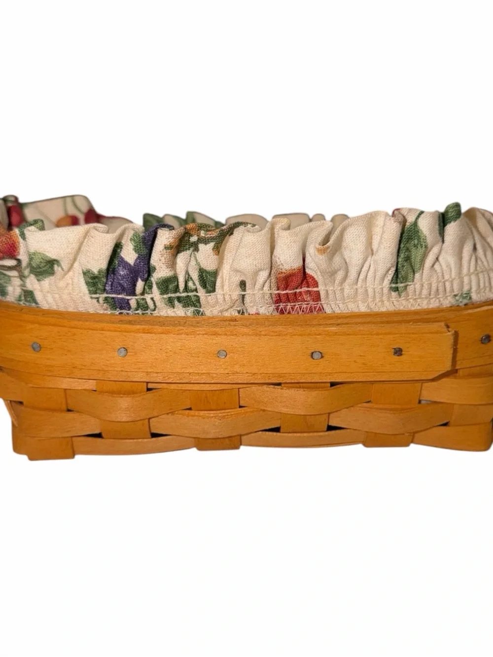 Longaberger Tan Wood Basket with Floral Cream Liner
